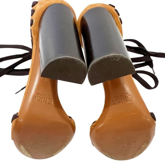 Chloe Miles Whipstitch Strap Lace-Up Suede Sandals Pumps Shoes Size 38 / 8 - Picture 9 of 10